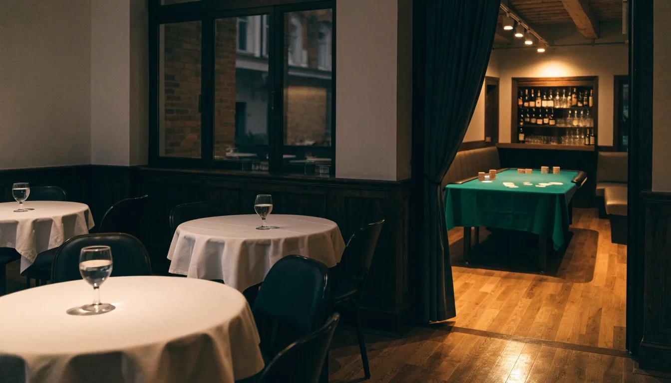 Hosté u večeře v restauraci před odchodem do herny