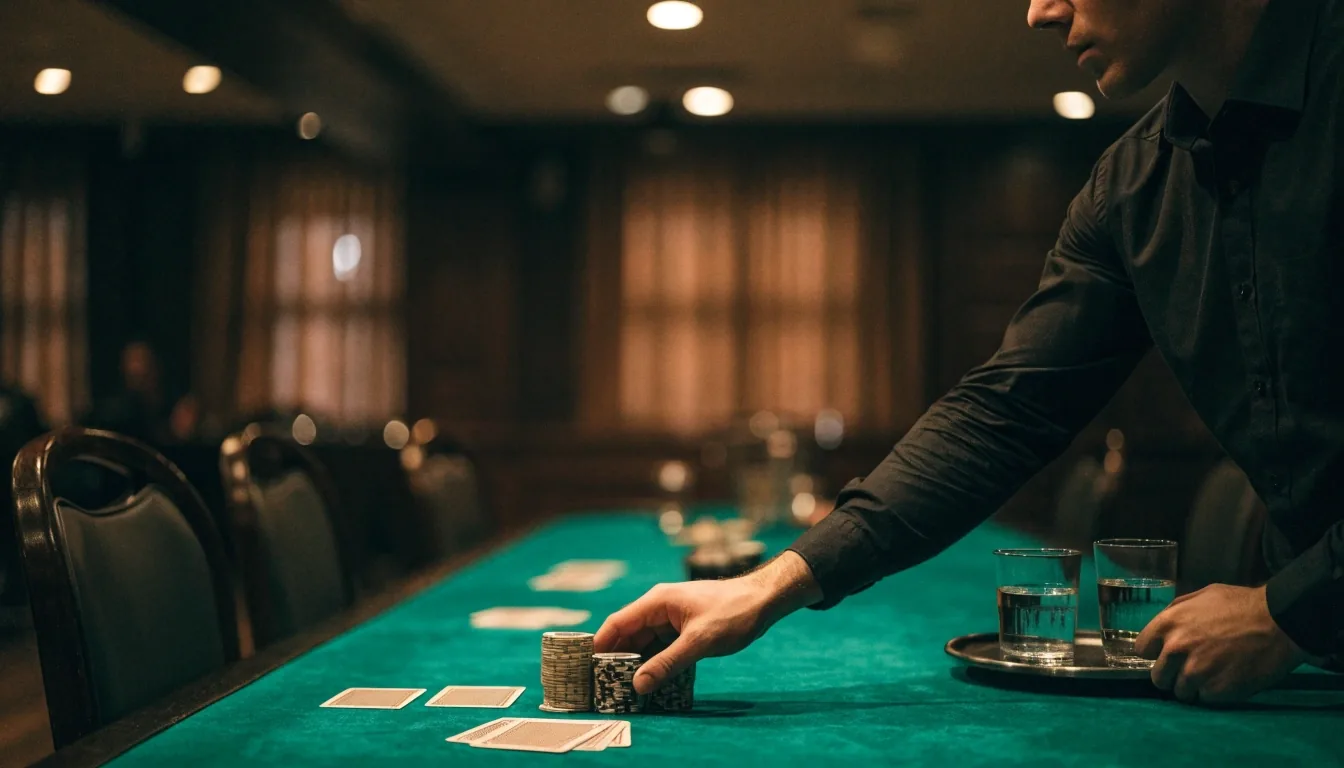 Dealer u stolu v herně Dvora Zeleného